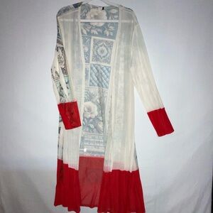 Origami Beautiful  Red and White Sheer Long Cardigan New Without Tags Small